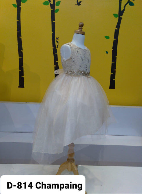 Big Girls Champagne Sequin Bodice Hi Low Junior Bridesmaid Dress 8-16 - SophiasStyle.com